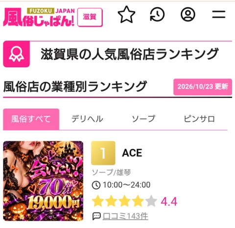 【滋賀風俗】週間ランキング1位☆ありがとうございます(*ᴗ͈ˬᴗ͈)ꕤ*.ﾟ